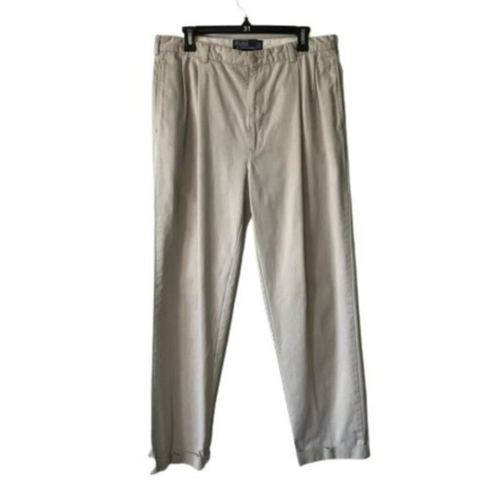 Polo Ralph Lauren Men's Chino Pants Beige Size 35x32 Pleated Front 100% Cotton